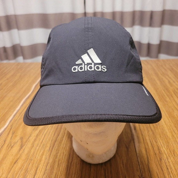 Adidas Hat Cap Strap Back Black White Logo Aeroready Lightweight Athletic Mens - Picture 2 of 12